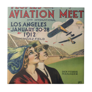 Retro 1912 Los Angeles Flygshow Resa Konst Kakelplatta