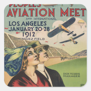 Retro 1912 Los Angeles Flygshow Reskonst Fyrkantigt Klistermärke