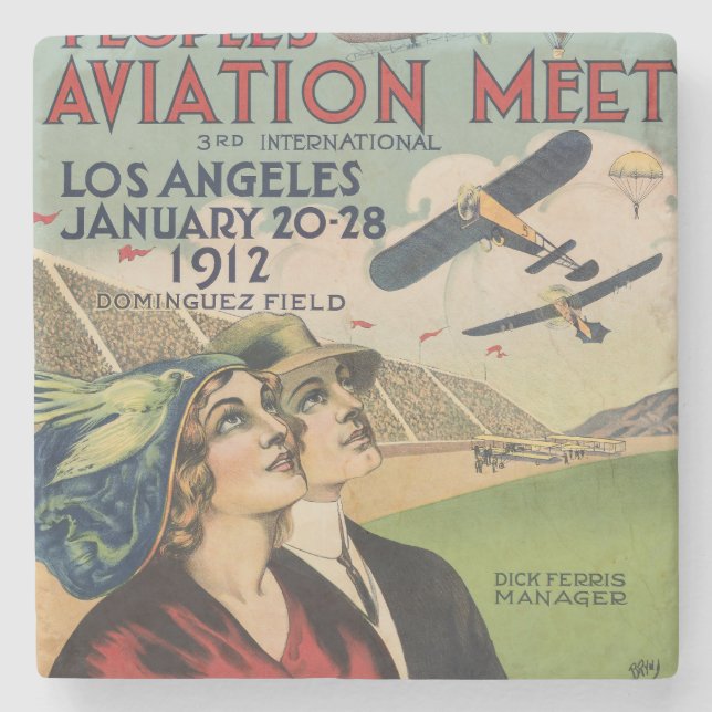 Retro 1912 Los Angeles Flygshow Reskonst Stenunderlägg (Framsidan)