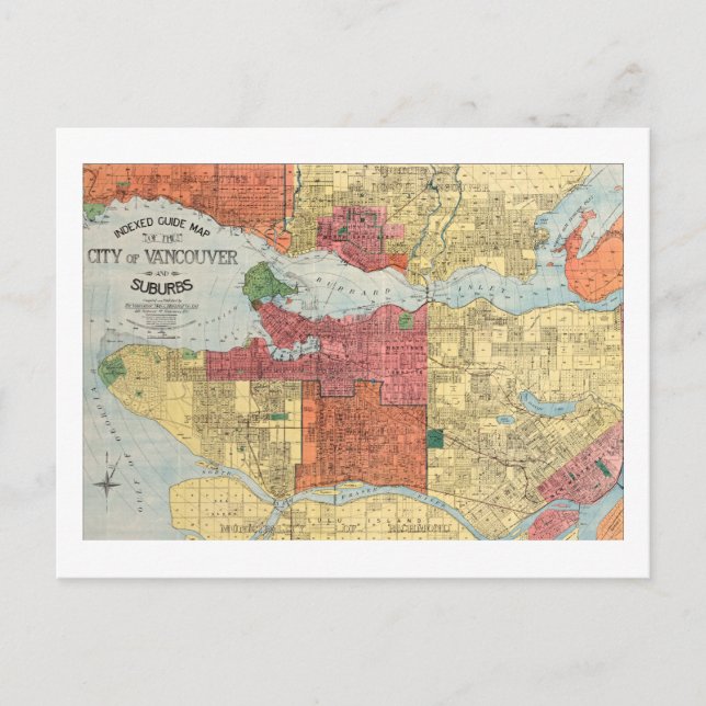 Retro 1914 Karta City of Vancouver British Columbi Vykort (Framsida)