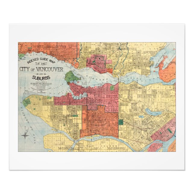 Retro 1914 Karta över staden Vancouver British Col Fototryck (Framsidan)