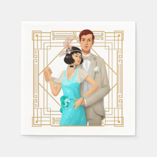 Retro 1920-talets Glam Couple Art Deco Guld Ram Pappersservett