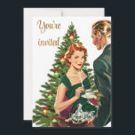 Retro 1940:s jul Party Inbjudningar<br><div class="desc">Den här vintagens designade inbjudan är perfekt för en party eller ett öppningshus i helgdag. På framsidan av inbjudan finns ett 1940-tal par som har kaffe vid Julgran. Baksidan av inbjudan är var du ska anpassa mallen med informationen från party.</div>