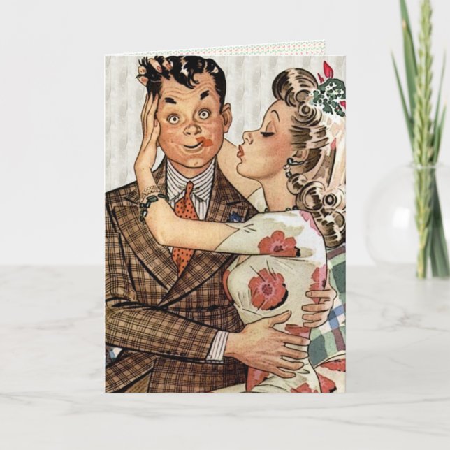 Retro 1940-talets Kissing Couple Kort (Framsida)