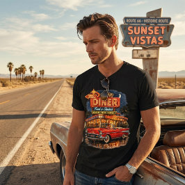 Retro 1950-talet Neon Diner Klassisk bil T Shirt