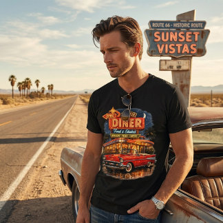 Retro 1950-talet Neon Diner Klassisk bil T Shirt