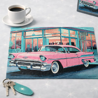 Retro 1950-talet Rosa Bil Mid-Century Diner Pussel