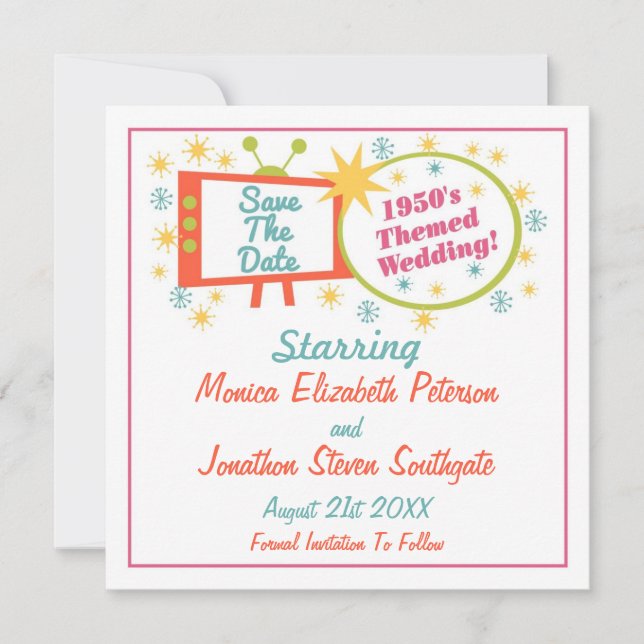 Retro 1950-talet sparade datumkort spara datumet (Framsida)