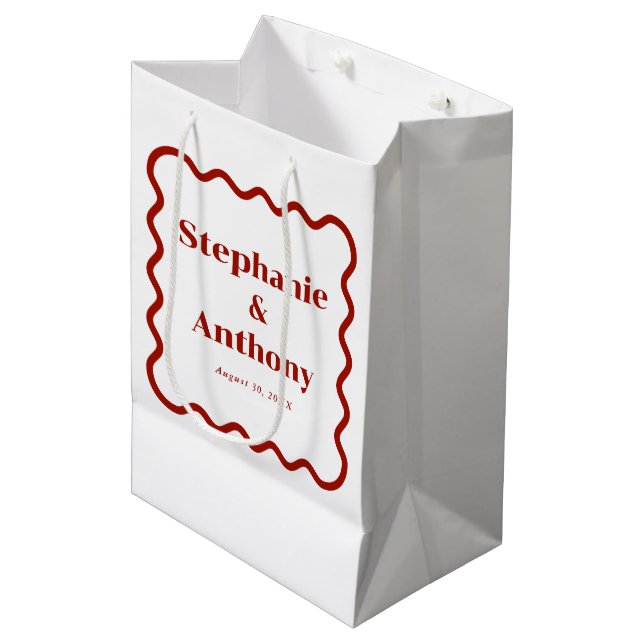 Retro 1950-talet Vågigt Kant Mörk Red Bröllop (Framsidan Vinklad)