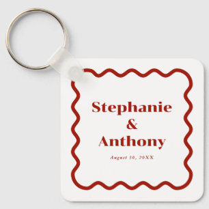 Retro 1950-talet Vågigt Kant Mörk Red Bröllop Nyckelring