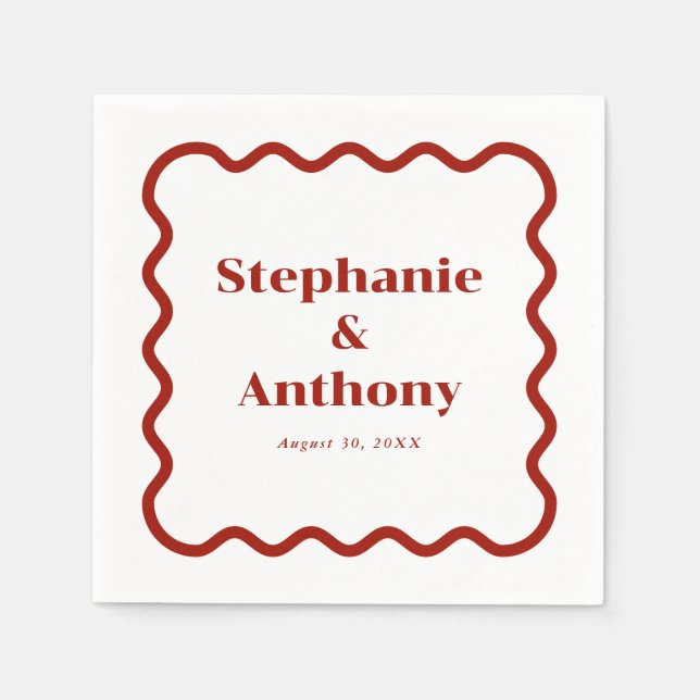 Retro 1950-talet Vågigt Kant Mörk Red Bröllop Pappersservett (Framsidan)