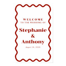 Retro 1950-talet Vågigt Kant Mörk Red Bröllop