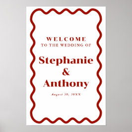 Retro 1950-talet Vågigt Kant Mörk Red Bröllop Poster