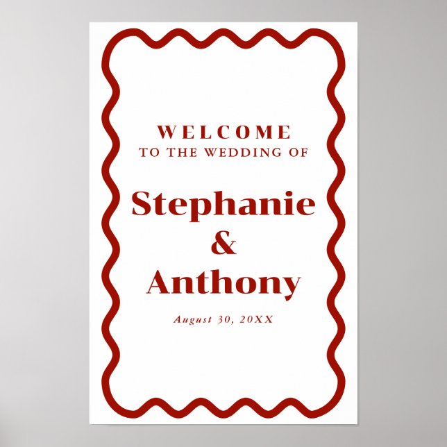 Retro 1950-talet Vågigt Kant Mörk Red Bröllop Poster (Framsidan)