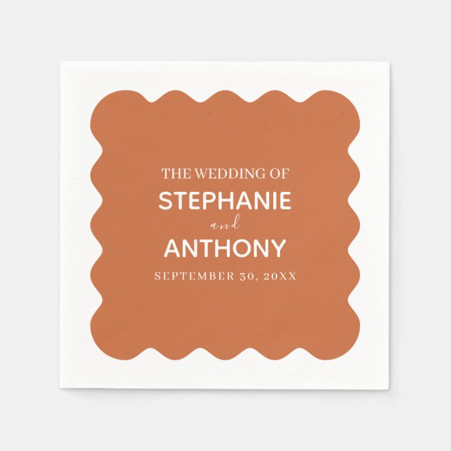 Retro 1950-talet Vågigt Kant Terracotta Bröllop Pappersservett (Framsidan)