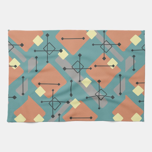 Retro 1950-talets Art Diamonds Teal Orange Kökshandduk (Horisontell)