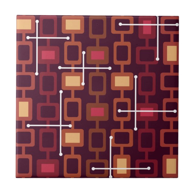 Retro 1950-talets Geometric Mönster Burgundy Kakelplatta (Framsidan)