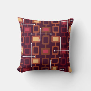 Retro 1950-talets Geometric Mönster Burgundy Kudde