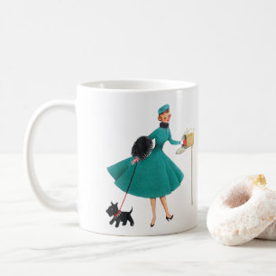 Retro 1950-talets julflicka och Hund Kaffemugg