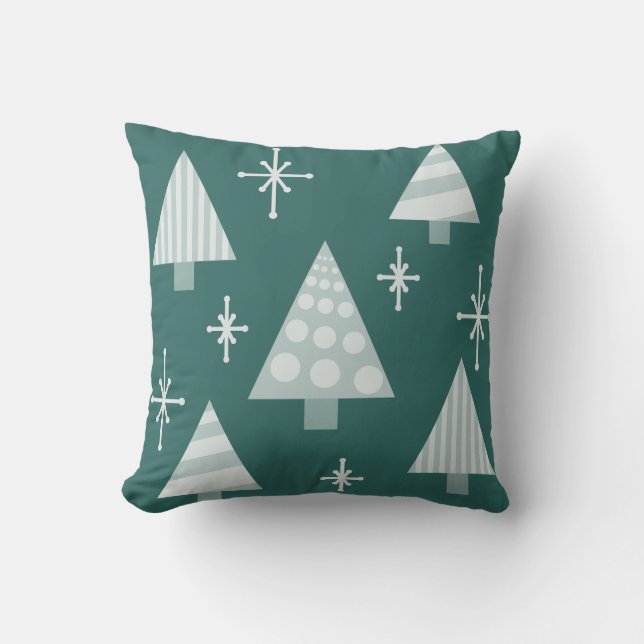 Retro 1950-talets Julgranar Teal Grönt Kudde (Framsida)