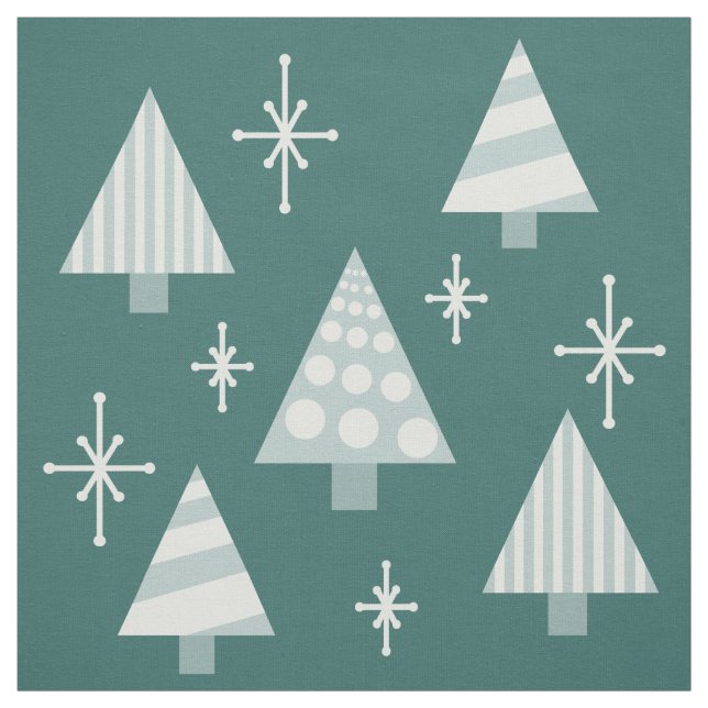 Retro 1950-talets Julgranar Teal Grönt Tyg (Provkarta)