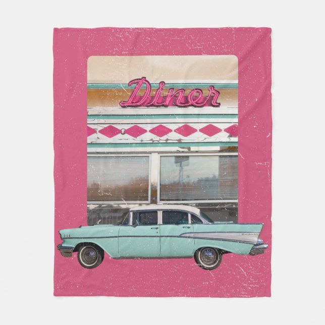 Retro 1950-talets Middag Art | Rosa Neon Sign & Te Fleecefilt (Framsidan)
