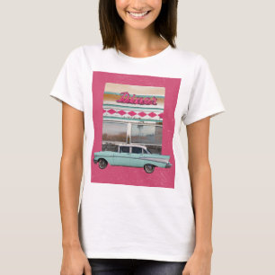 Retro 1950-talets Middag Art Rosa Neon Sign & Te T Shirt