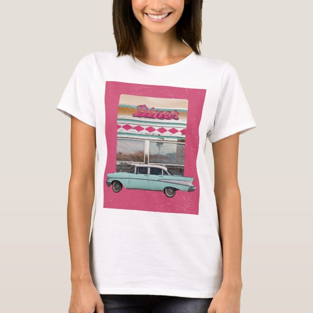 Retro 1950-talets Middag Art | Rosa Neon Sign & Te T Shirt (Framsida)