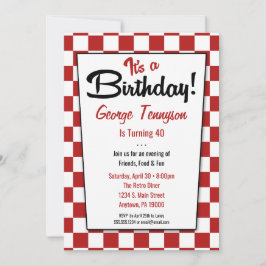 Retro 1950-talets Middag Red White Birthday-inbjud Inbjudningar