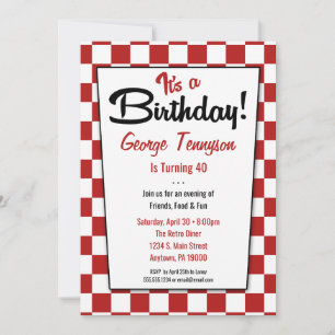 Retro 1950-talets Middag Red White Birthday-inbjud Inbjudningar