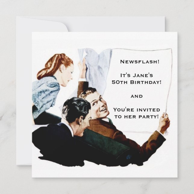 Retro 1950-talets nyhetsblad inbjudningar (Framsida)