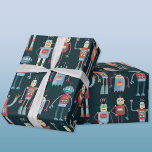 Retro 1950-talets Vintage Robots Wrapping Papper Presentpapper<br><div class="desc">1950-talets robotdesign på vintagen Cute retro på mörkens bakgrund. Originalkonst av Nic Squirrell.</div>