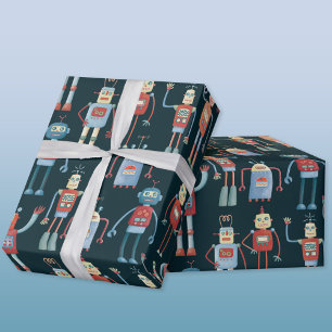 Retro 1950-talets Vintage Robots Wrapping Papper Presentpapper