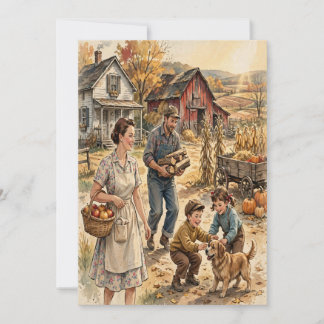 Retro 1950-tals Familj Thanksgiving-kort Julkort