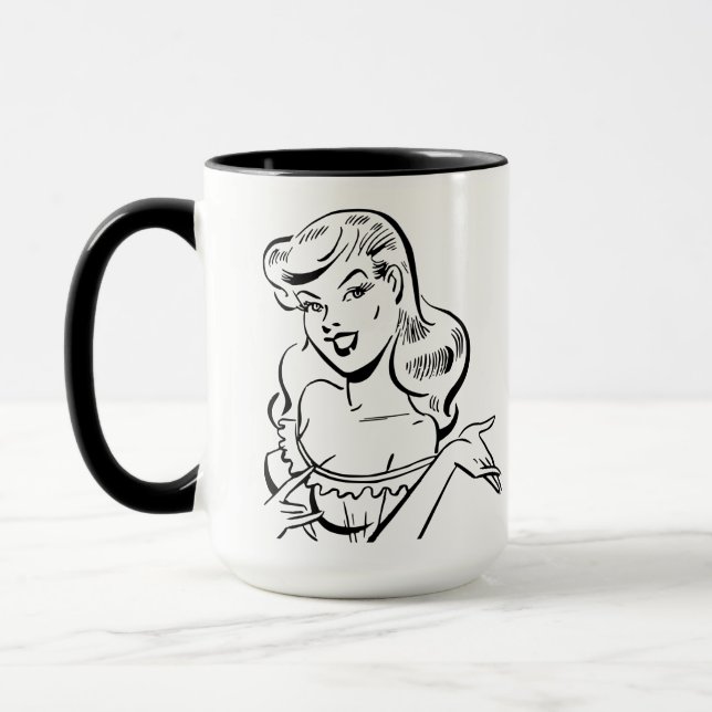 Retro 1950-tals Pin-Up Serietidningsflicka Mugg (Vänster)