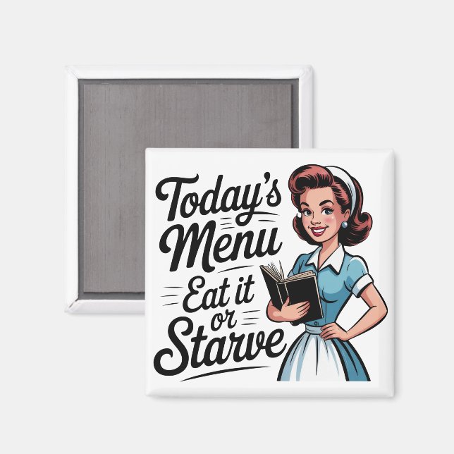 Retro 1950-tals servitris – Vintage dinerkök Magnet (Front/Back)
