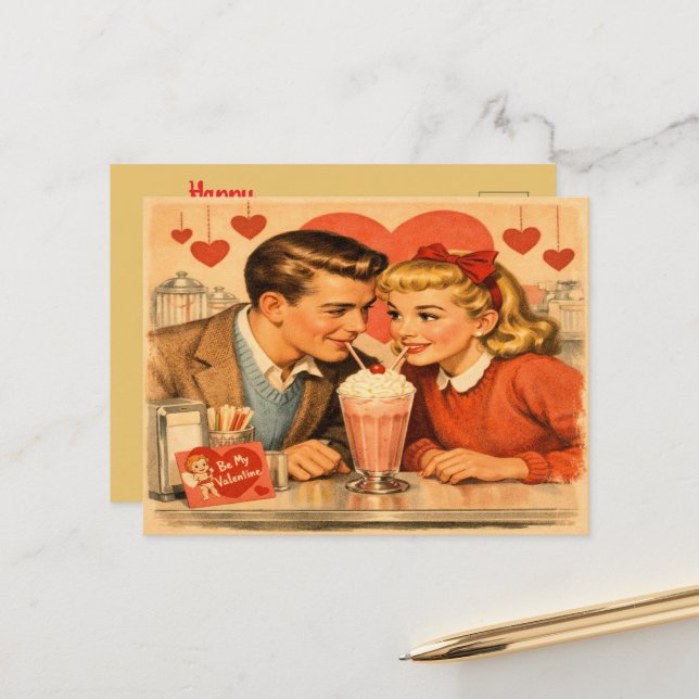 Retro 1950s American Valentine's Day Postcard Vykort (Fram/Back In Situ)