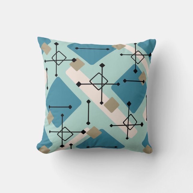 Retro 1950s Art Diamonds Blue Grönt Kudde (Framsida)