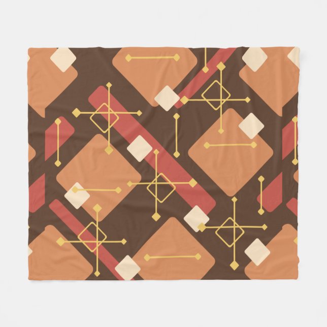 Retro 1950s Art Diamonds Brown Orange Fleecefilt (Framsidan (Horisontell))