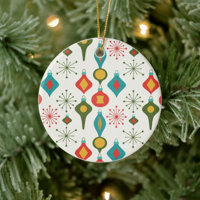 Retro 1950s Baubles Pattern Christmas Decor Julgransprydnad Keramik (Träd)