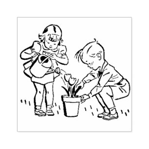 Retro 1950's Children plantat blommor Cute Stämpel