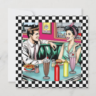 Retro 1950's Couple på Middag Blank Kort