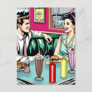 Retro 1950's Couple på Middag Blank Vykort