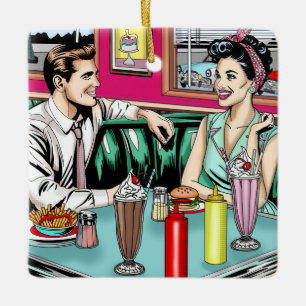 Retro 1950's Couple på Middag Julgransprydnad Keramik
