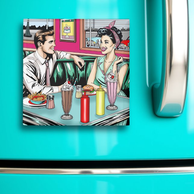 Retro 1950's Couple på Middag Magnet (Skapare uppladdad)