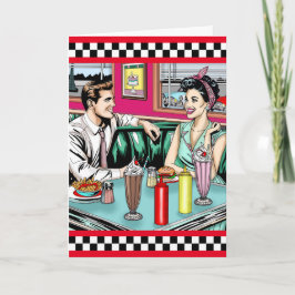 Retro 1950's Couple vid Middag Kort