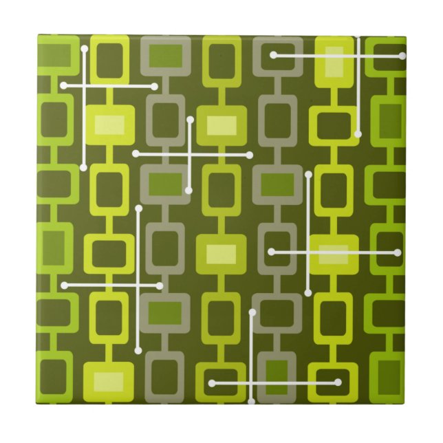 Retro 1950s Geometric Mönster Chartreuse Kakelplatta (Framsidan)