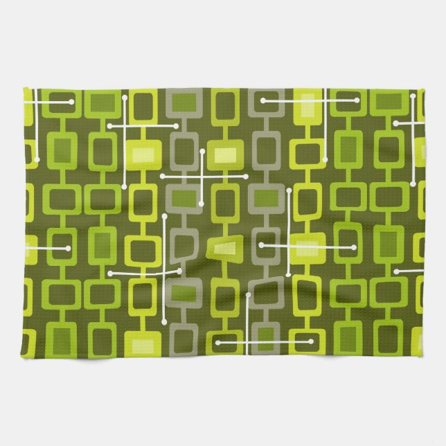 Retro 1950s Geometric Mönster Chartreuse Kökshandduk (Horisontell)