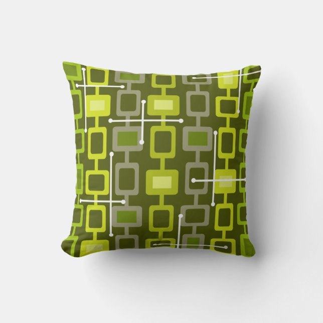 Retro 1950s Geometric Mönster Chartreuse Kudde (Framsida)