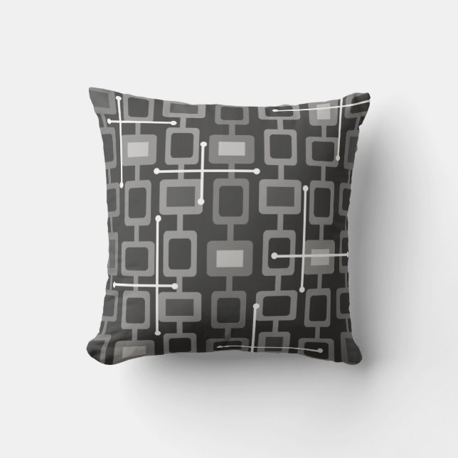 Retro 1950s Geometric Mönster Grått Kudde (Framsida)